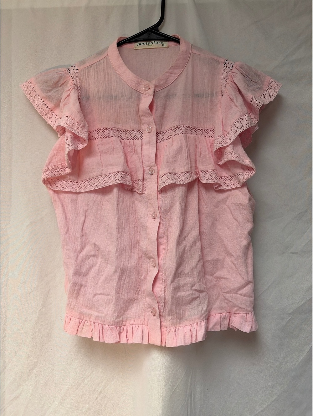 Vintage Pink Ruffle Button-Up Blouse Size Small